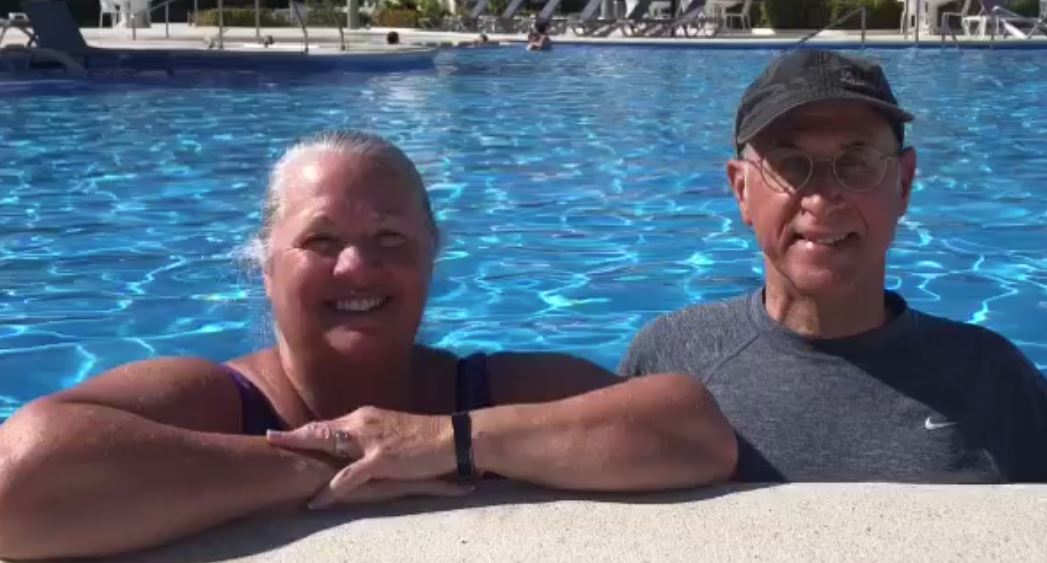 Merle and Kathy Hill members for quite some years enjoy the pool at Ventus